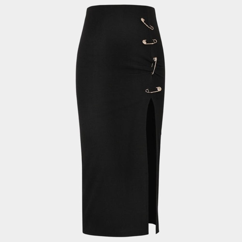 Elegant Black Safety Pin Detail Skirt XS CC18-34